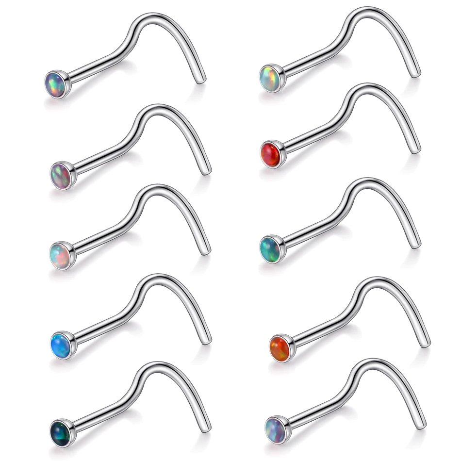 1Pc 316L Stainless Steel Straight L Shape Nose Stud for Women Opal Stone Nose Ring Nariz Nase Pircing Body Piercing Jewelry 20G