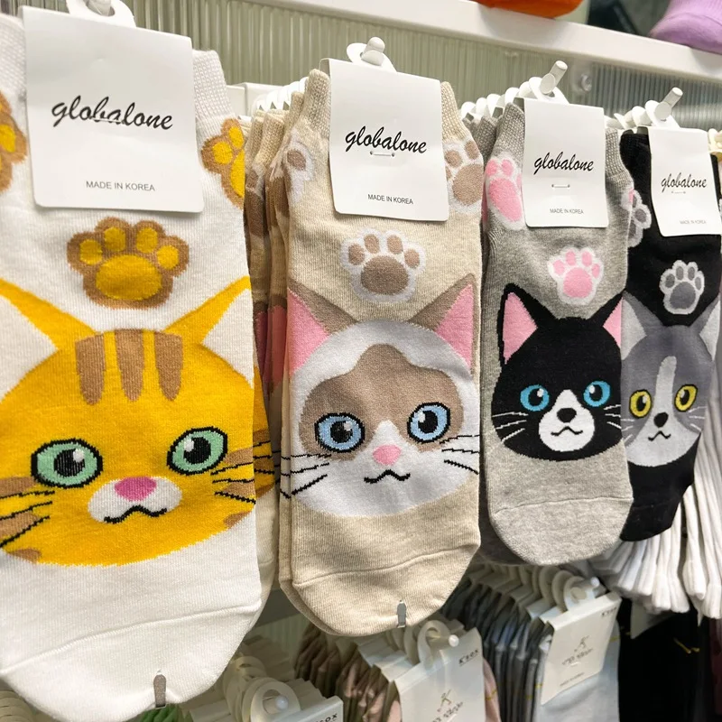 1/5Pairs Cartoon Cat Puppy Dog Socks Cotton Sock Harajuku Kawaii Kitty Women Girls Anklet Sock Breathable Casual Sox Short Sock