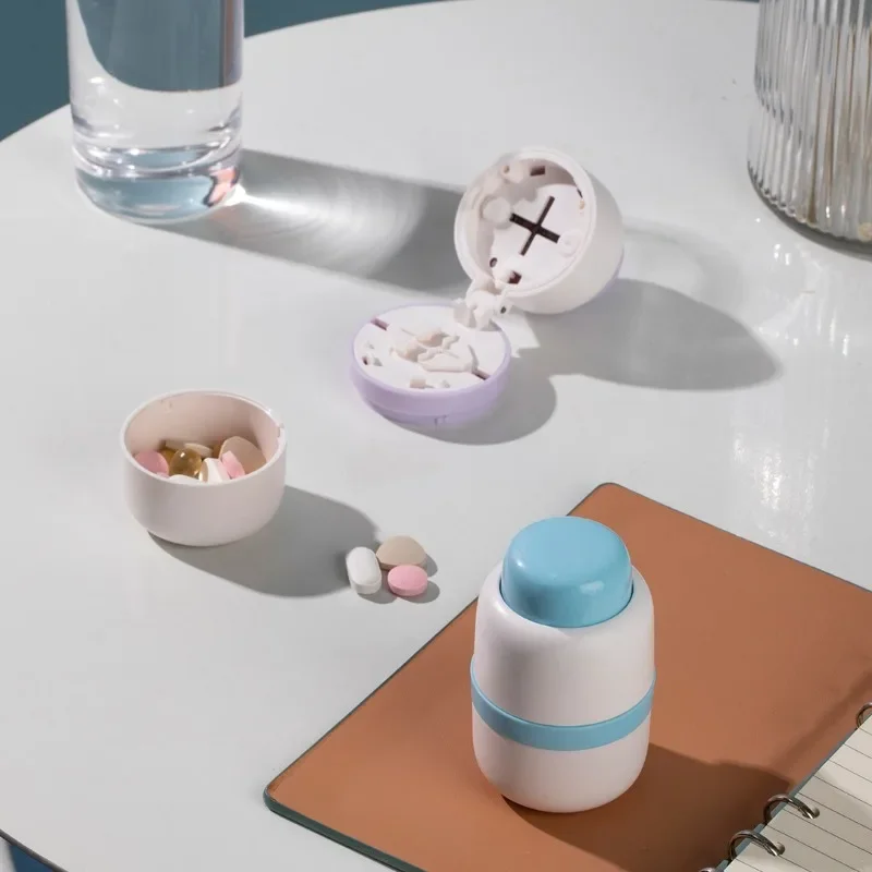 

Compact Pill Management System - Dual-Compartment Organizer with Built-in Precision Cutter for Half/Quarter Dose Preparation