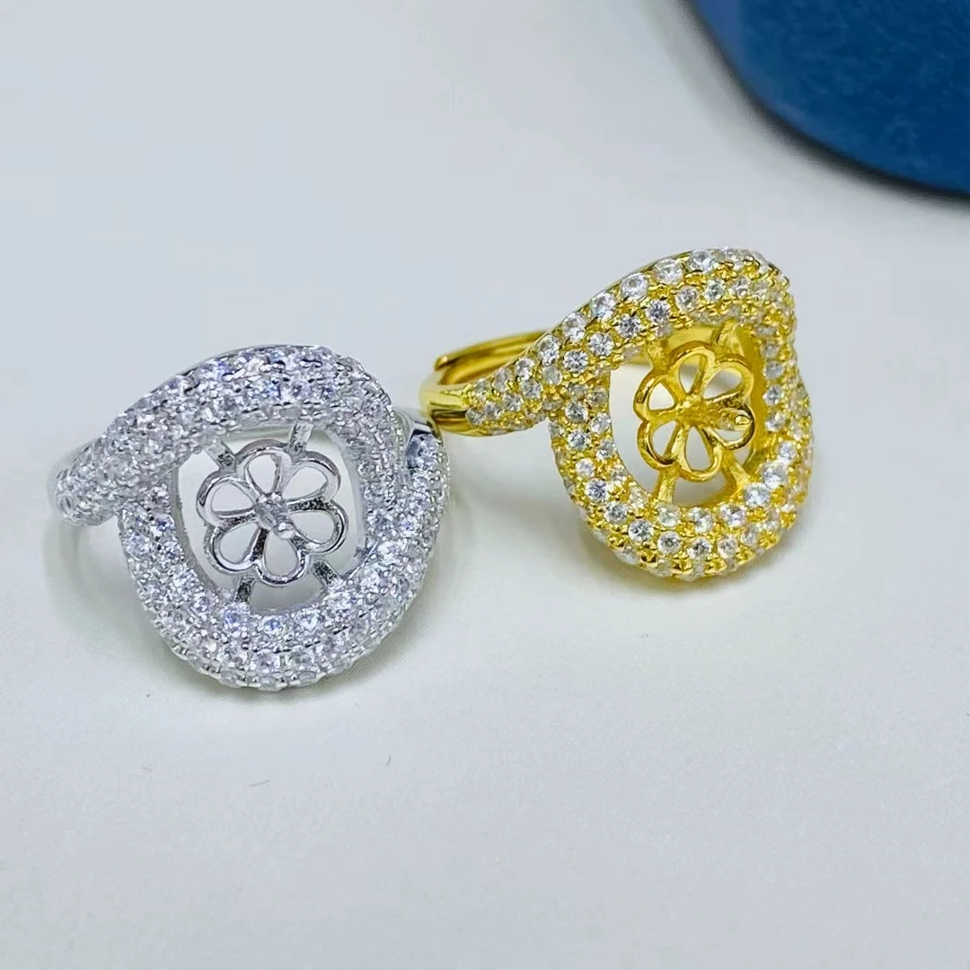 

S925 Sterling Silver Adjustable Ring Mount Settings Findings Mountings Accessory Parts Fittings for 8-9mm Pearls 5pcs/lot