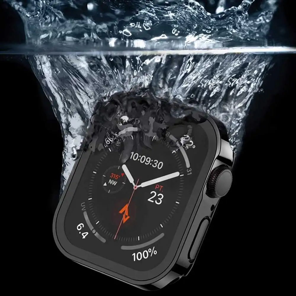 Displayschutzfolie für Apple Watch 10 Gehäuse 46 mm 42 mm 45 mm 44 mm 41 mm 40 mm 44 PC-Stoßstangenabdeckung aus gehärtetem Glas Serie 7 8 9 SE 6 5 4