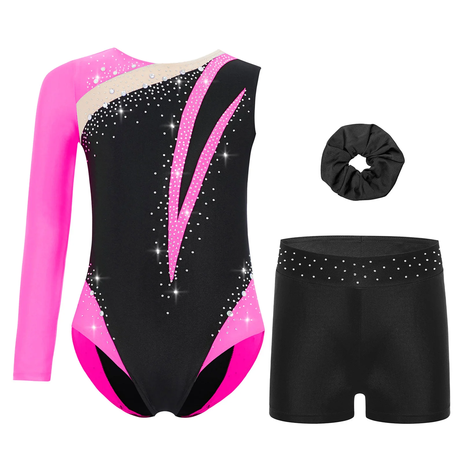 Costume de gymnastique artistique de Ballet pour filles, justaucorps de patinage sur glace avec strass pour enfants, vêtements de danse à manches longues