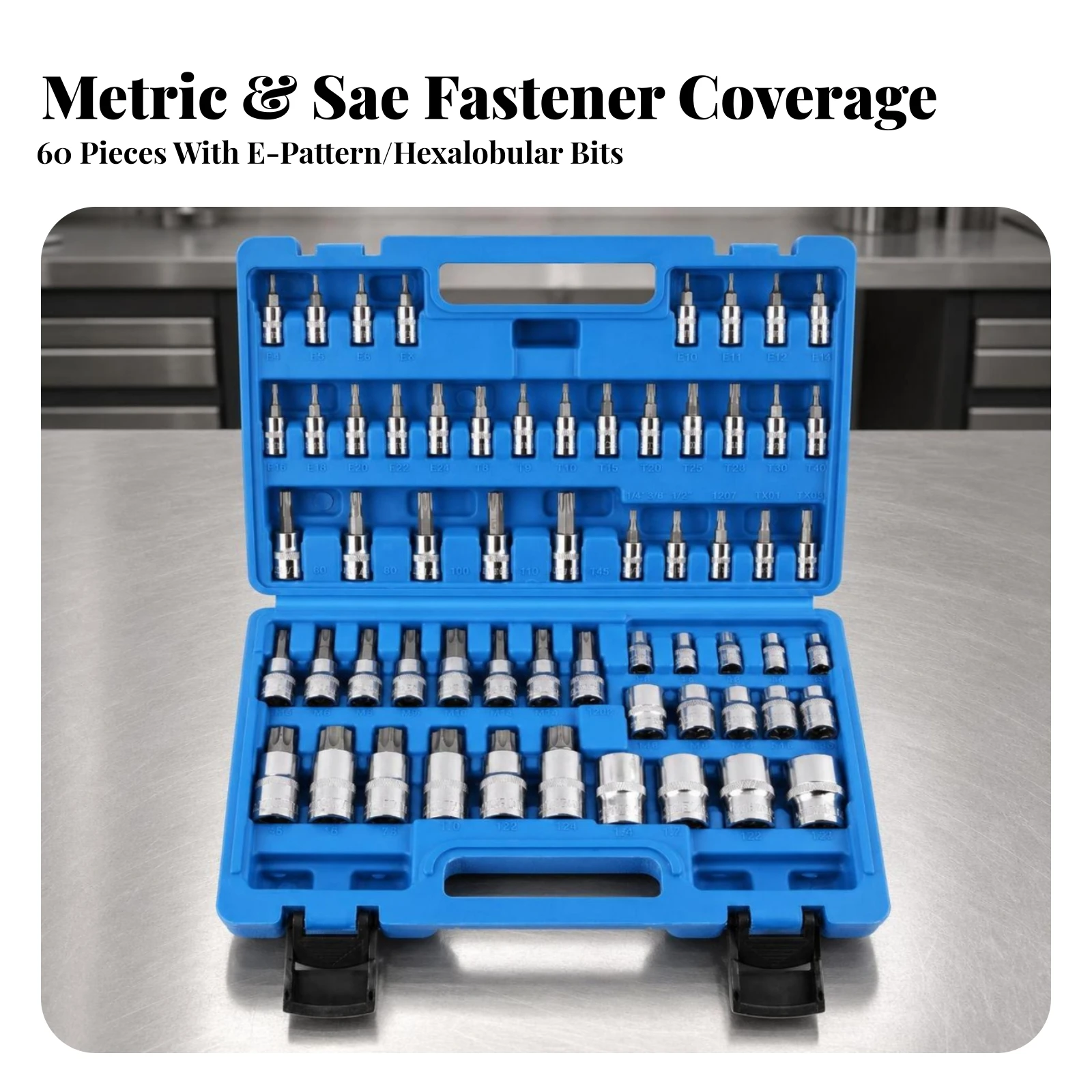 60 Pieces Star-Shaped Bit and Socket Set Heavy-Duty Star Socket Set with Case Tool Kit Chrome Vanadium Tools Drop-Forged