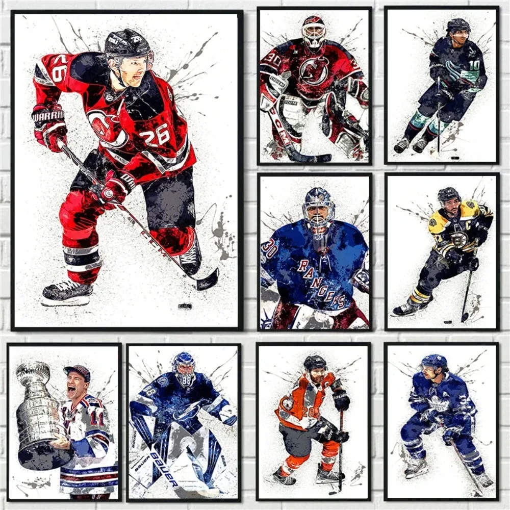 Abstract Ice Hockey Portrait Sport Canvas Painting Sport Athlete Poster Print Home Decor Wall Art Picture for Gym Bedroom Kids