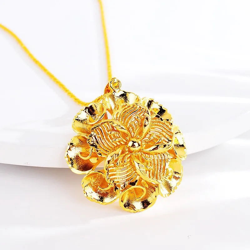 AU999 Gold Womens Necklace Pendant 24K Pure Gold Goddess Clavicle Chain Fashion Multi-layer Flower Pendant Real Gold Jewelry