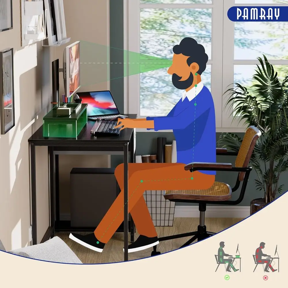 39 Inch Computer Desk with Monitor Stand Small Home Office Desks with Non-Woven Storage Drawer for Bedroom Study Table Writing a