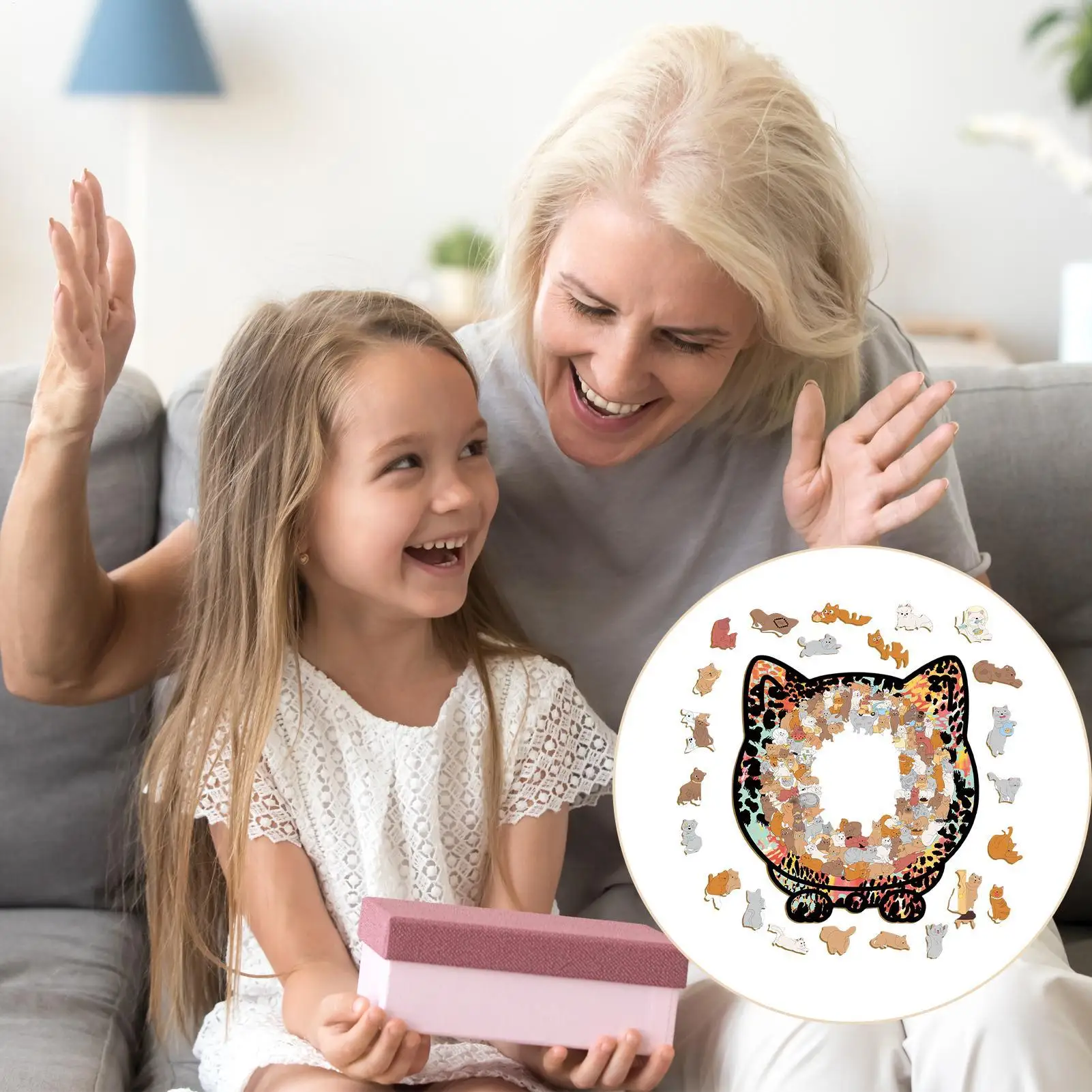 木製パズルおもちゃ 猫の形のかわいいおもちゃ 木製動物パズル 大人用 女性用 男性用 子供用 息子 娘 ティーン向け