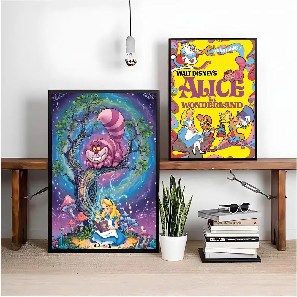 A-Alice's Adventures In Wonderland Poster Self-adhesive Art Waterproof Paper Sticker Coffee House Wall Decor view 5