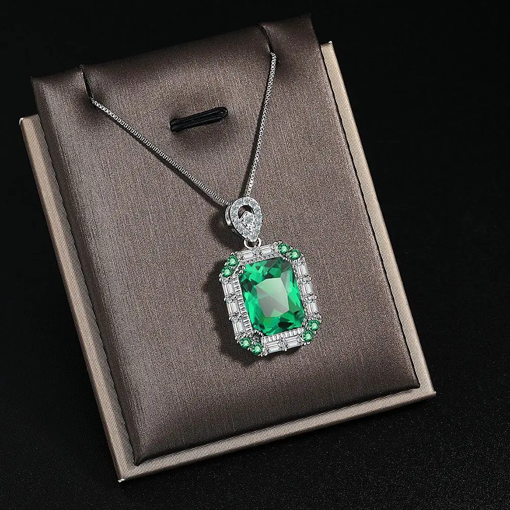 

Ожерелье из стерлингового серебра 925 пробы, винтажное роскошное квадратное зеленое ожерелье с кристаллами циркона, подарок на годовщину свадьбы, день рождения, вечеринку