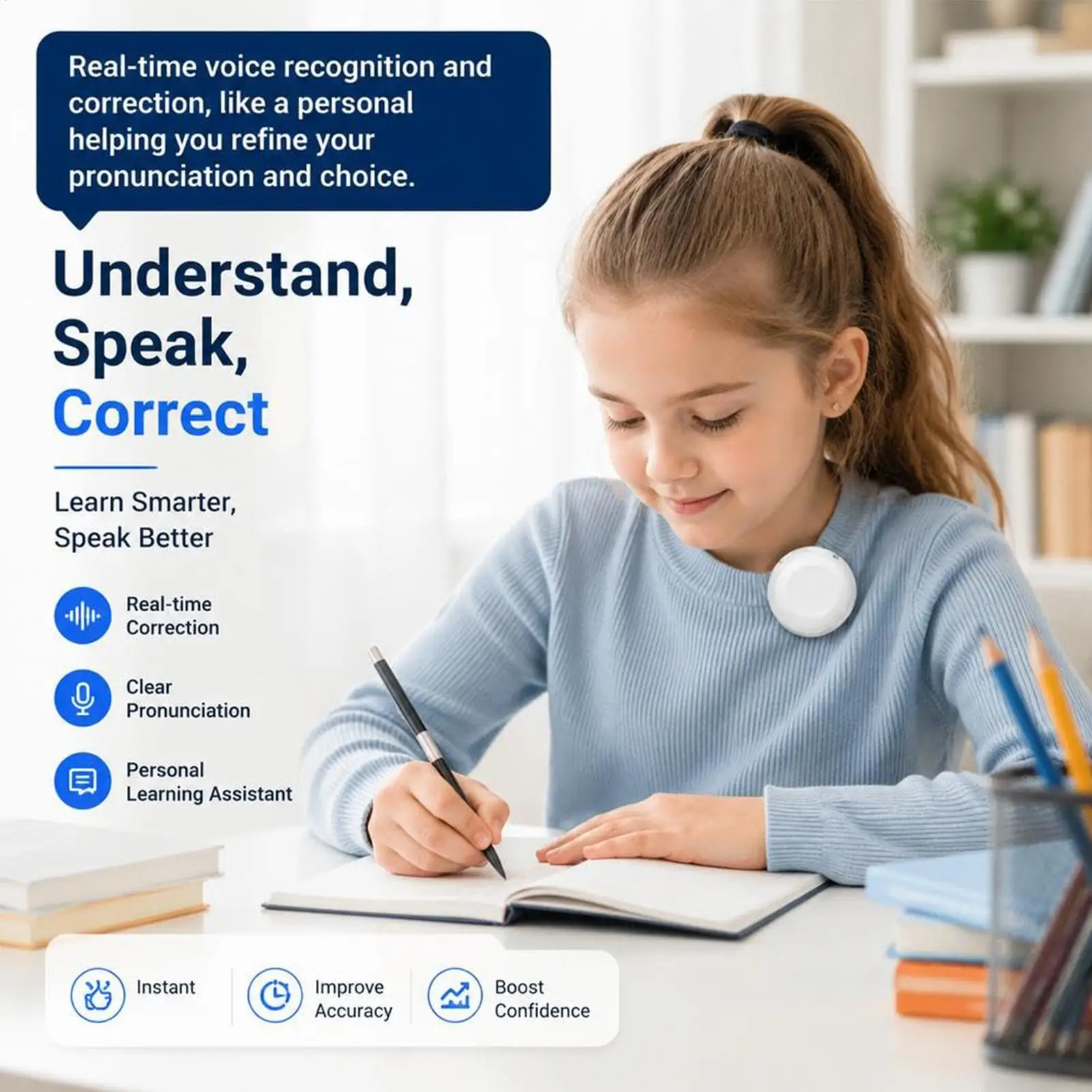 AI Smart Translator Wearable Real-Time 133 Language Translation Potable language leaning Practice Companion for classroom study