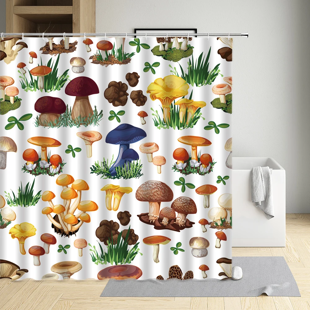 Cartoons Vegetables Shower Curtain Mushrooms Eggplant Peas Green Pepper Tomato Garlic Carrots Maize Cakes Cloth Bathroom Decor