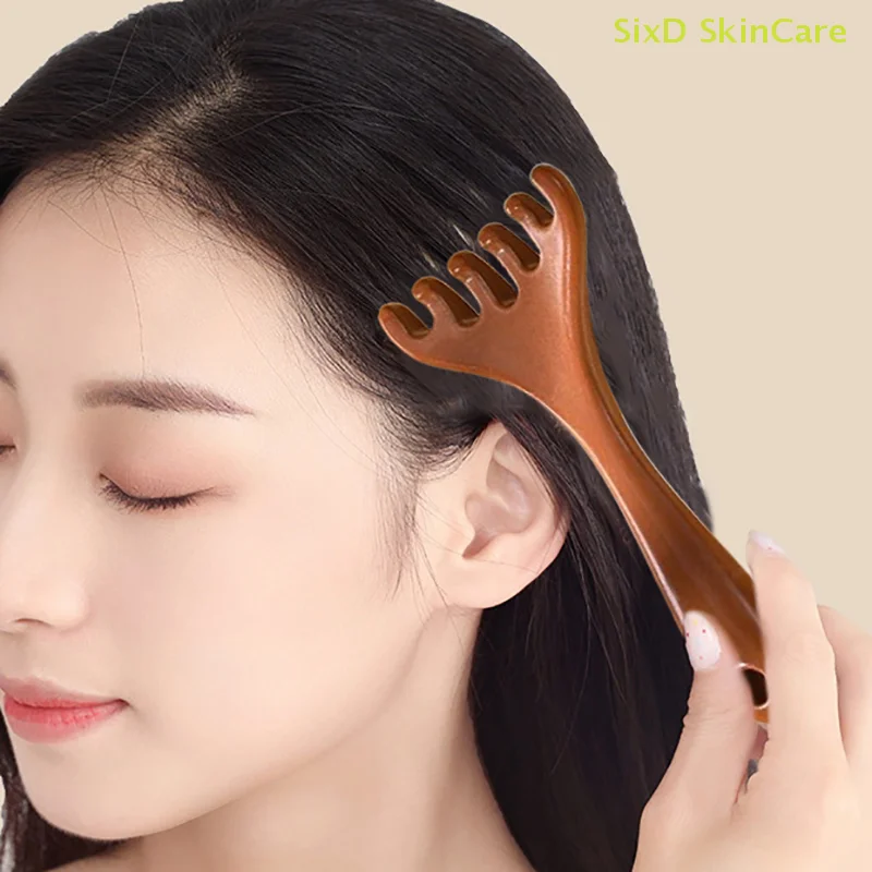 Cabeça cuidados pente meridiano massagem pente seis-garra gua sha raspagem massageador dente largo facial gua sha raspagem cuidados de massagem corporal