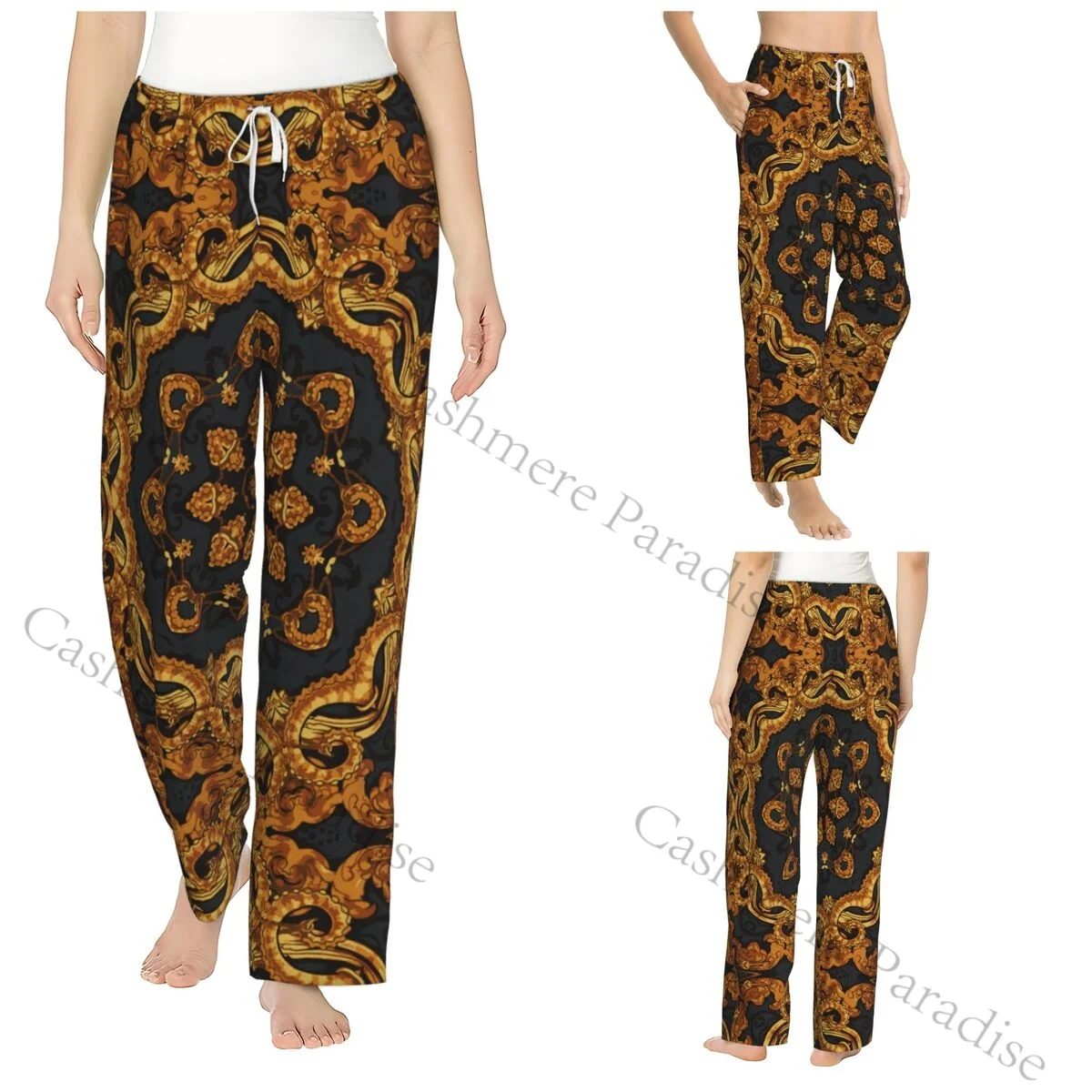 

Golden Flower Flannel Pajama Pants for Women Soft Warm Sleep Pants with Elastic Waistband