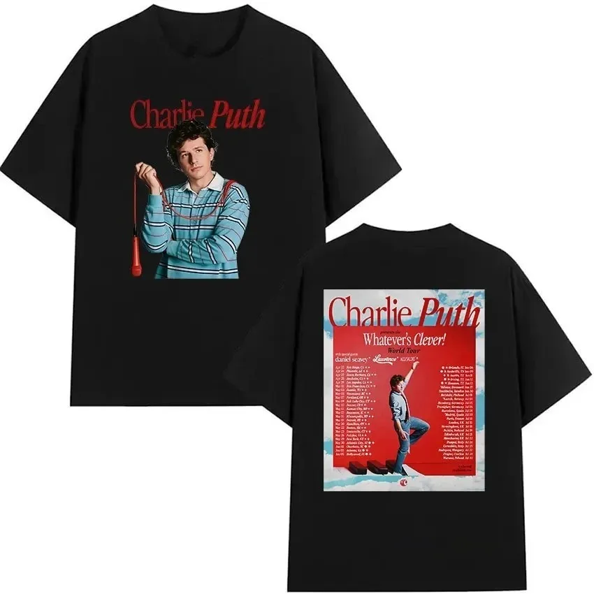 Charlie Puth Whatevers Clever 2026 World Tour Printed T-Shirt, Unisex Retro Fashion Pure Cotton Short Sleeve T-Shirt
