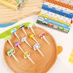 6/11Pcs Cartoon Car Airplane Fruit Forks Plastic Mini Kids Cake Toothpick Dessert Fork Food Picks Bento Lunch Box Decor