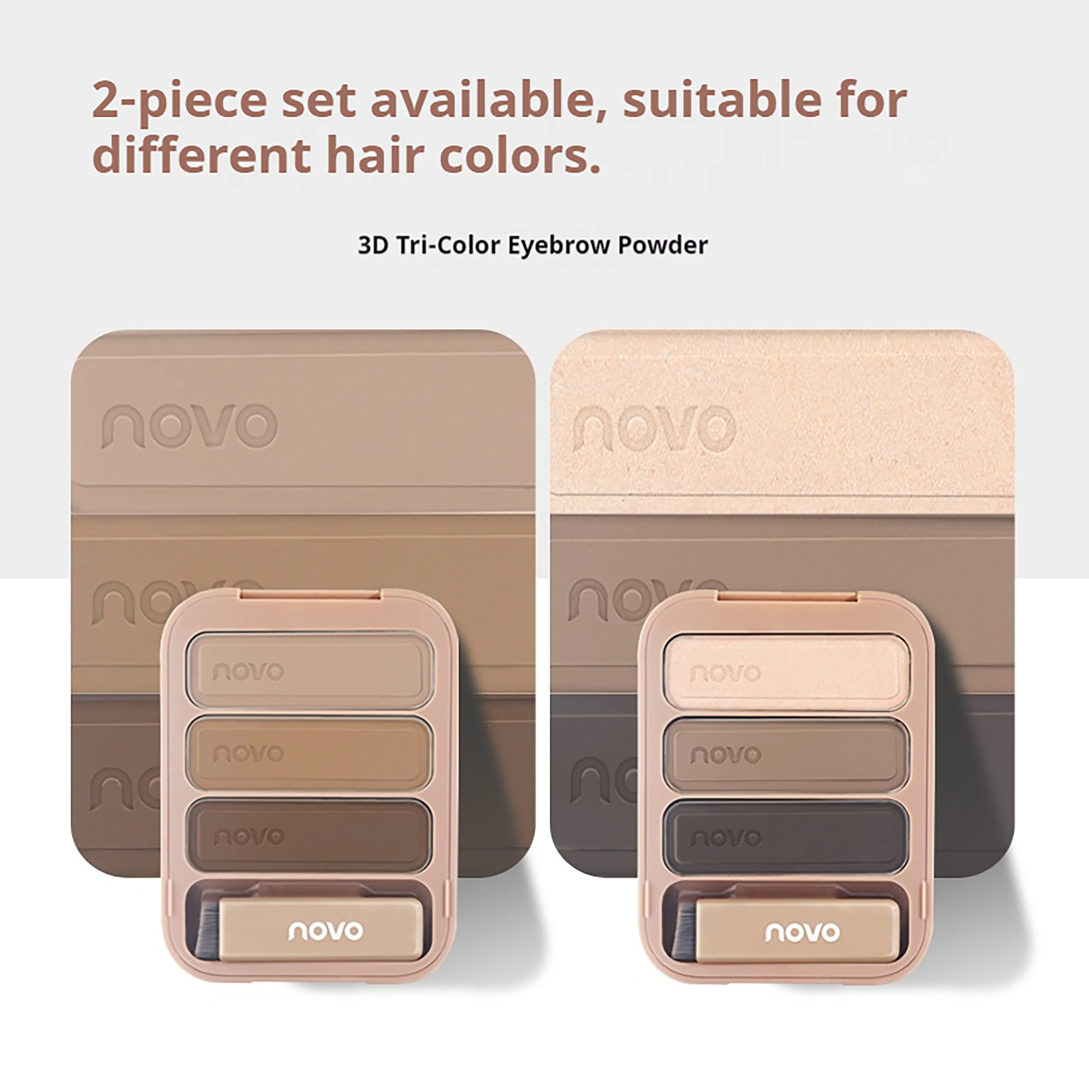 NOVO Waterproof and sweat-resistant natural-looking brows in three shades. Long-lasting brow powder that stays put.