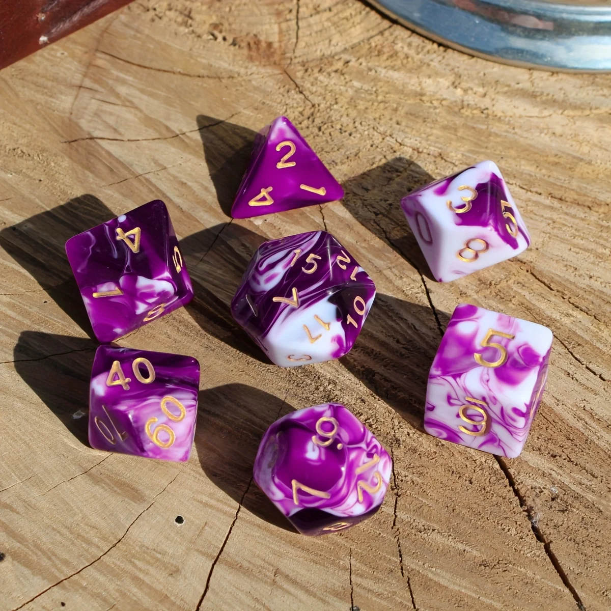 7Pcs/Set Purple Marbled Dice for DND Dungeons and Dragons Table Games D&D RPG Tabletop Roleplaying