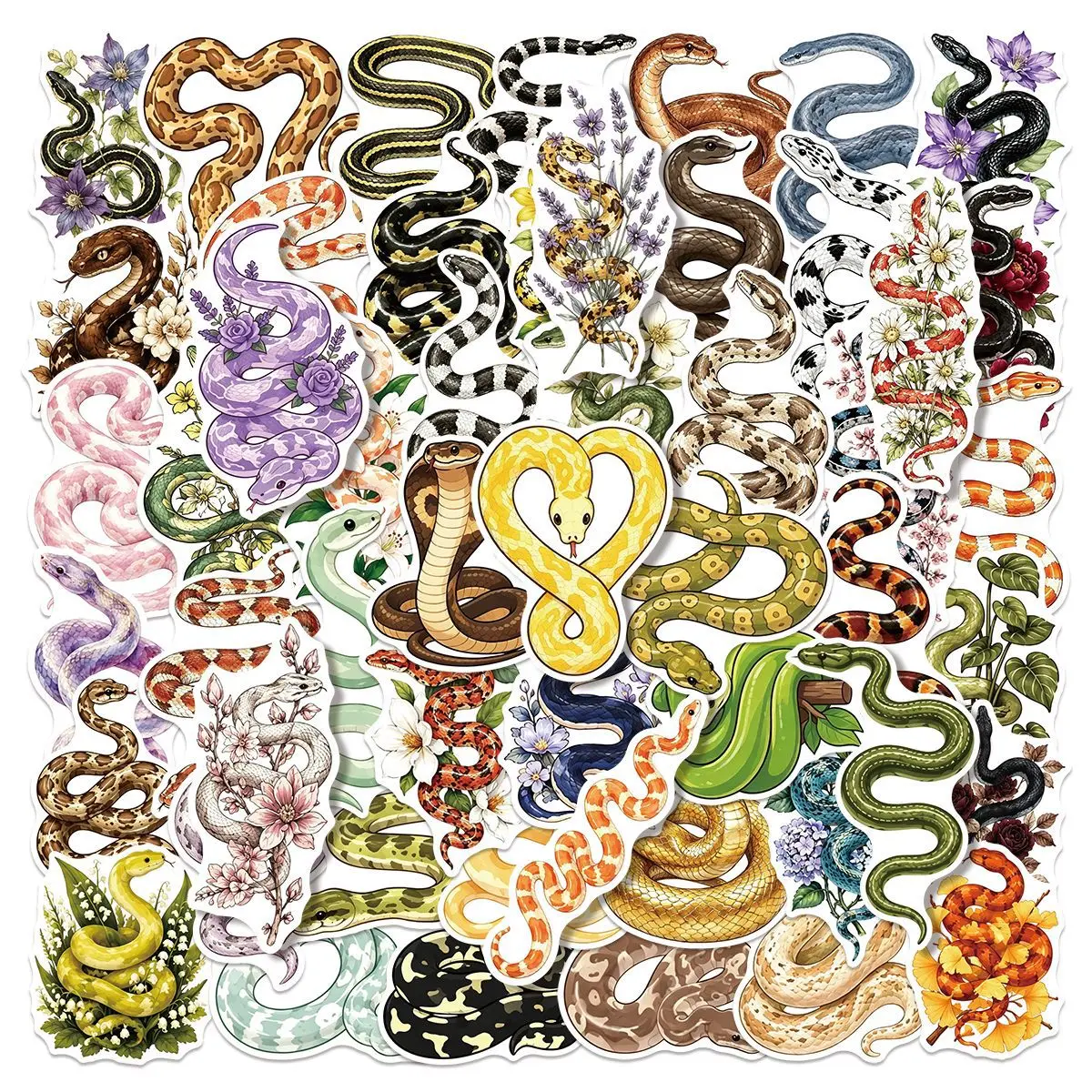 50PCS Cute Colorful Little Snake Cartoon Stickers Decoration Luggage Phone Guitar Scrapbook Waterproof Stickers Classic Kid Toys
