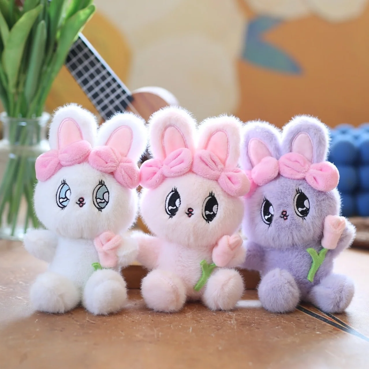 

Esthers Bunny Plush KeyChain Cute Big Eyes Sweetheart Little Rabbit Stuffed Animal KeyRing Plushie Kawaii Bag Pendant Doll Toys