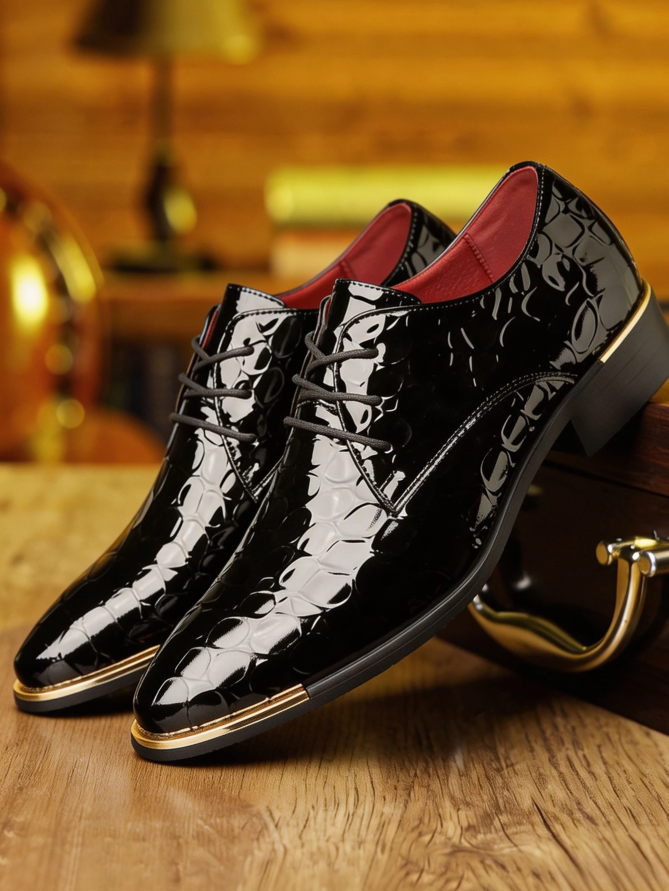 

1 Pair Men's Pointed Toe Low Top Low Heel Crocodile Pattern PU Upper Rubber Sole Comfortable Business Casual Oxford Shoes Office