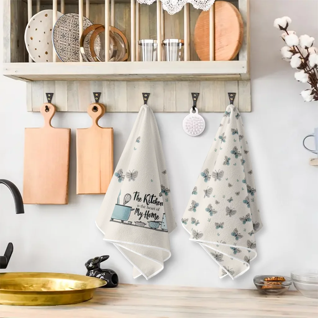 قطعتان، مناشف المطبخ الفنية ذات الطابع الفراشي، مجموعة مناشف 40 سم * 60 سم، قماش تنظيف ناعم فائق الامتصاص، منشفة شاي للطهي والخبز، منشفة يدوية، قماش تنظيف، ديكور غرفة المطبخ، أساسيات المطبخ، أساسيات المنزل #3