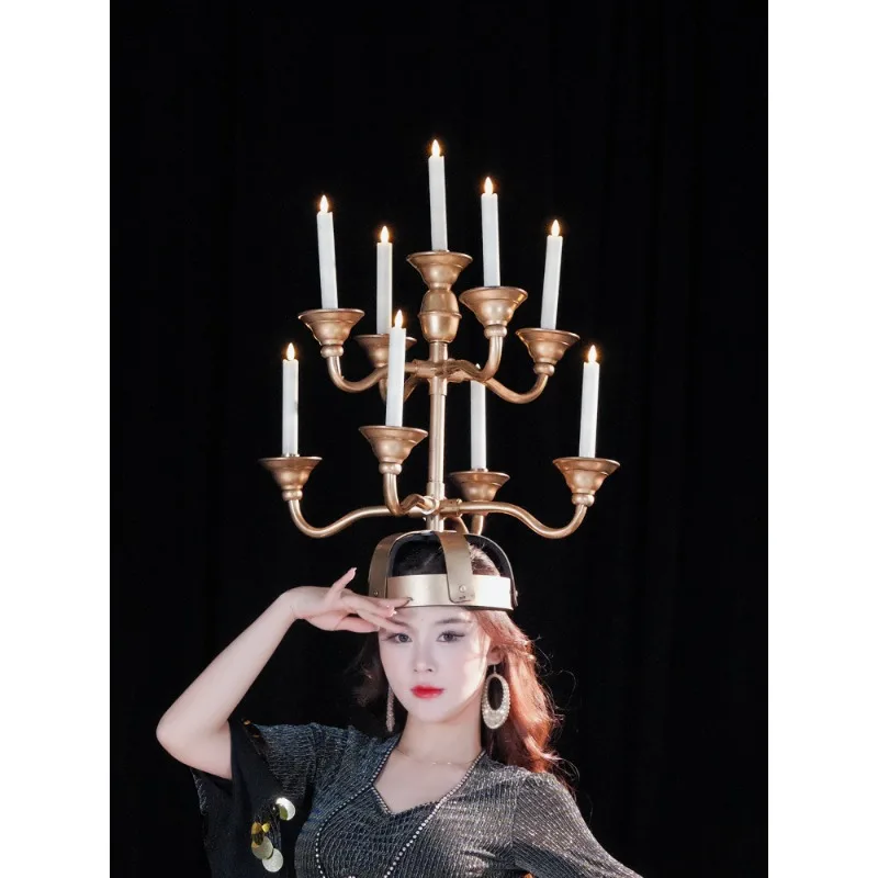 Customized Belly Dance Candlestick Eastern Stage Performance with Nine Removable Lightweight Simulation Candlestick Props