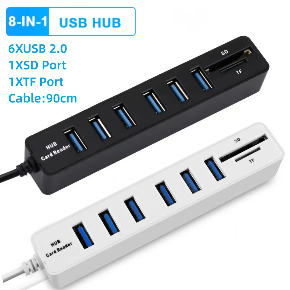 USB HUB USB 2.0 Splitter 6 3 USB Port Multiport Expander With SD TF Card Ceader Mini Portable Hab Adapter 10/90cm for PC Desktop