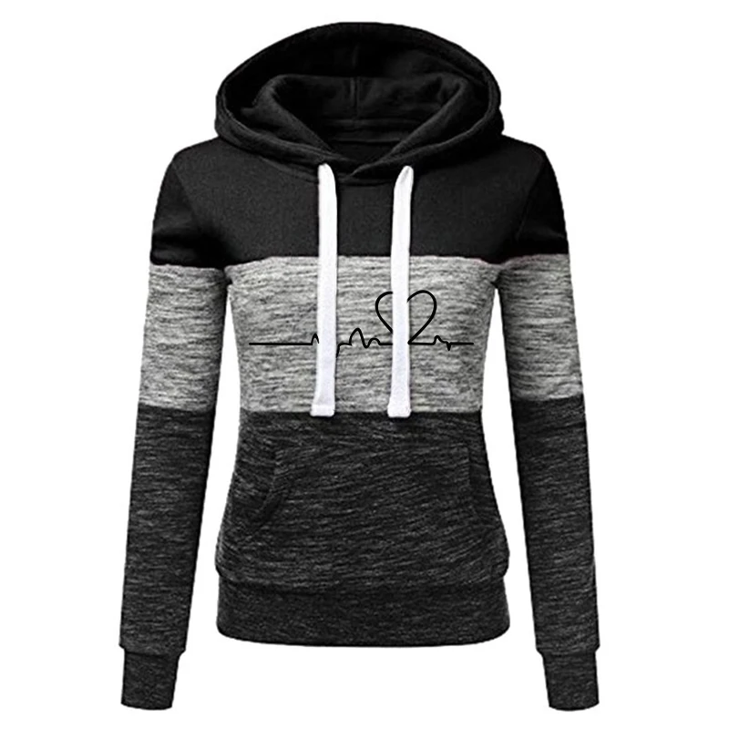 New Women's Fashion Shirt Long Sleeve Wool Pullover Sweatshirt Tricolor Splice Stripe Hoodie Top