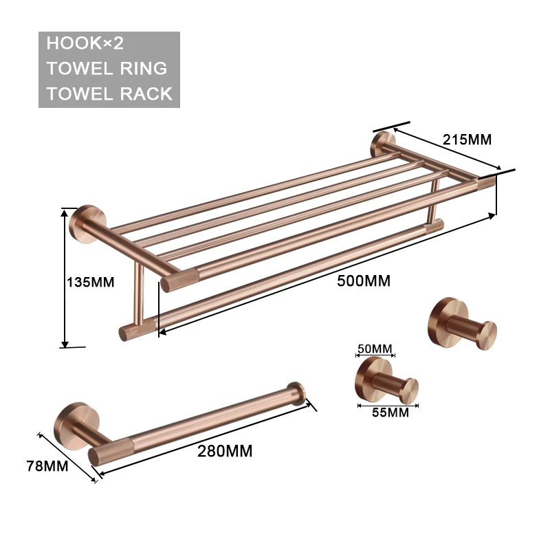 Geborsteld Rose Goud Roestvrij Staal Badkamer Hardware Set Handdoekenrek Kapstok Handdoekstang Toiletrolhouder Zeepbakje Accessoires