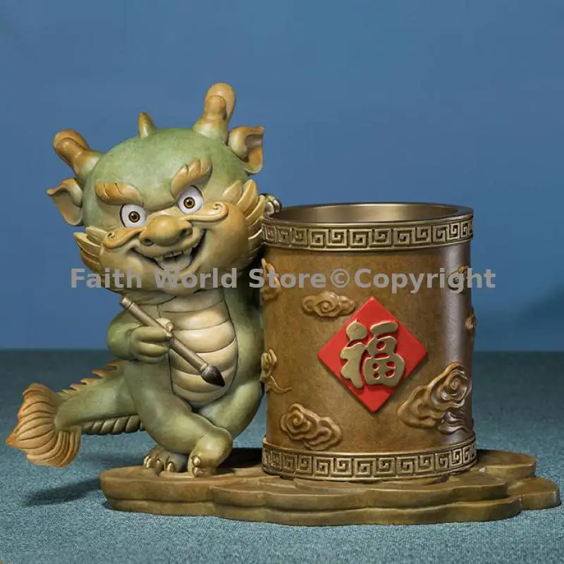 2025 TOP High end gift best Foreign present CHINA dragon bronze carving lucky Prosperous business success Pen holder Ashtray