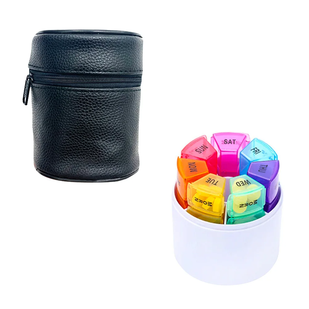 

1Set 28 Grids Weekly Pill Organizer Portable Medicine Storage Box for Travel with Letters Printed PU Bag Weekly
