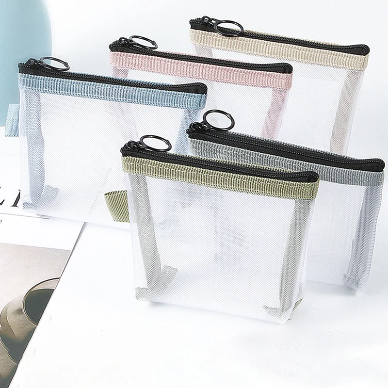 Clear Mesh Portable Mini Coin Bags Purse Line Storage Bag Small Makeup Case Cosmetic Bag