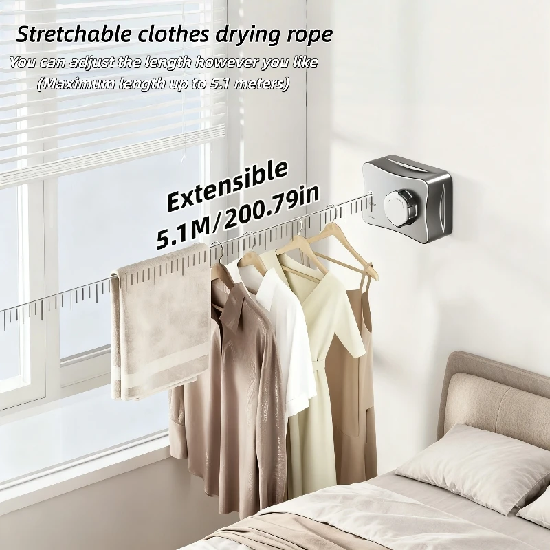 5.1 متر قابل للسحب الفولاذ المقاوم للصدأ داخلي في الهواء الطلق الغسيل الثقيلة الغسيل تجفيف الرف توفير المساحة مجفف الملابس دائم #1