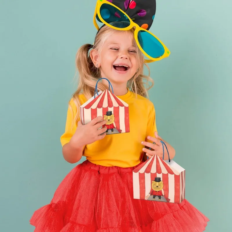 

8 шт. цирковые подарочные пакеты, карнавальный тематический бумажный пакет с ручкой, лев, красные, белые полосы, палатка для дня рождения, детского душа, вечерние принадлежности