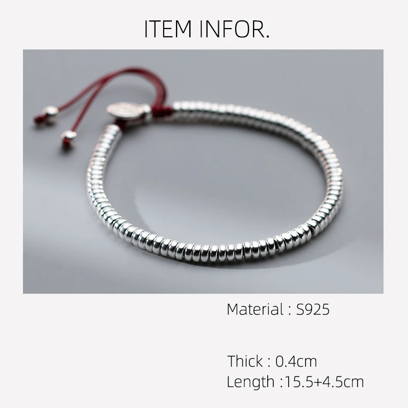 15.5-20cm 925 Sterling Silver Rope Bracelets Silver Bead Chinese Bless Red Thread Line String Bracelets For Women Girls