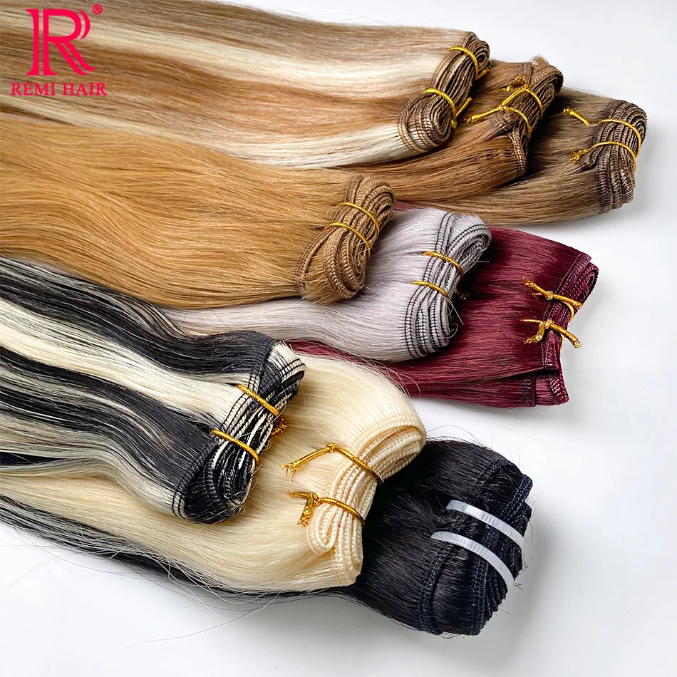 REMI-Extensões de cabelo humano para mulheres, cabelo de trama, feixes de cabelo costurados coloridos, mega cabelo tecelagem, 100% cabelo humano real