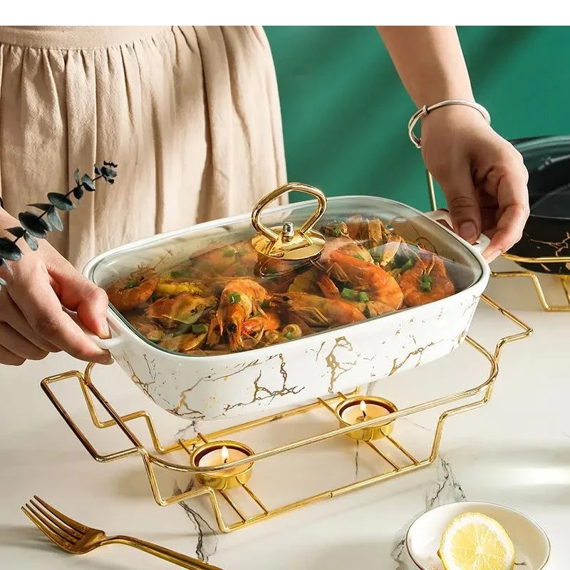 

Binaural Ceramic Plate Imitation Marble Fruit Tableware Can Be Heated Main Dish Home Kitchen