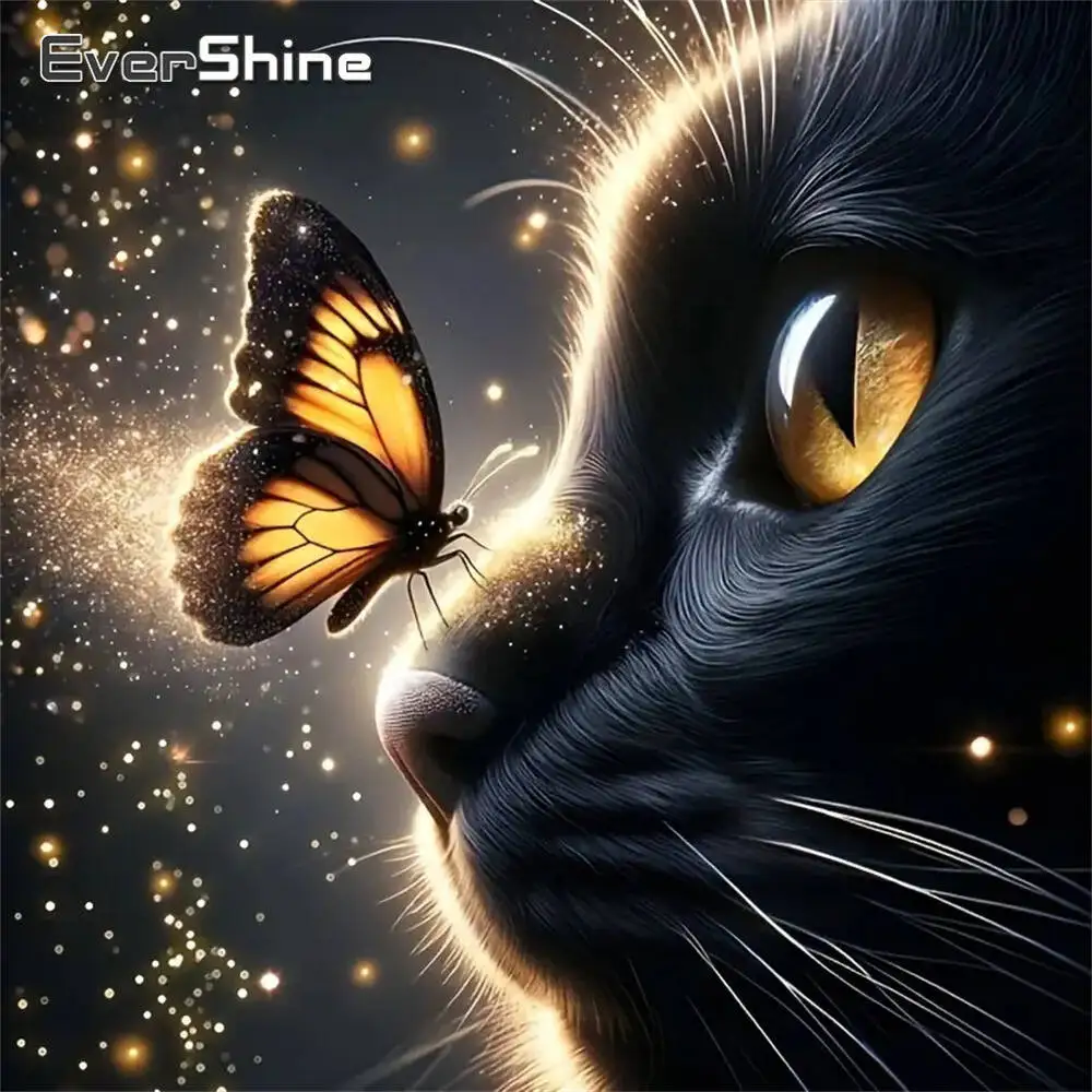 Evershine Diamond Mosaic Black Cat Animal New Arrival Acrylic Craft Supplies Painting Butterfly DIY Embroidery Holiday Gift