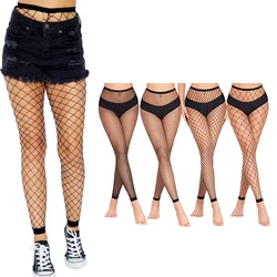 Women Fashion Footless Fishnet Tights High Wasited See Through Net Leggings Black Fishnet Stockings Pantyhose