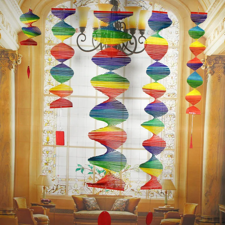 1PC New Portable Rainbow Color Spinner Mixed Colors Bamboo Wind Chimes Party DIY Partition Door Curtain Home Decorations