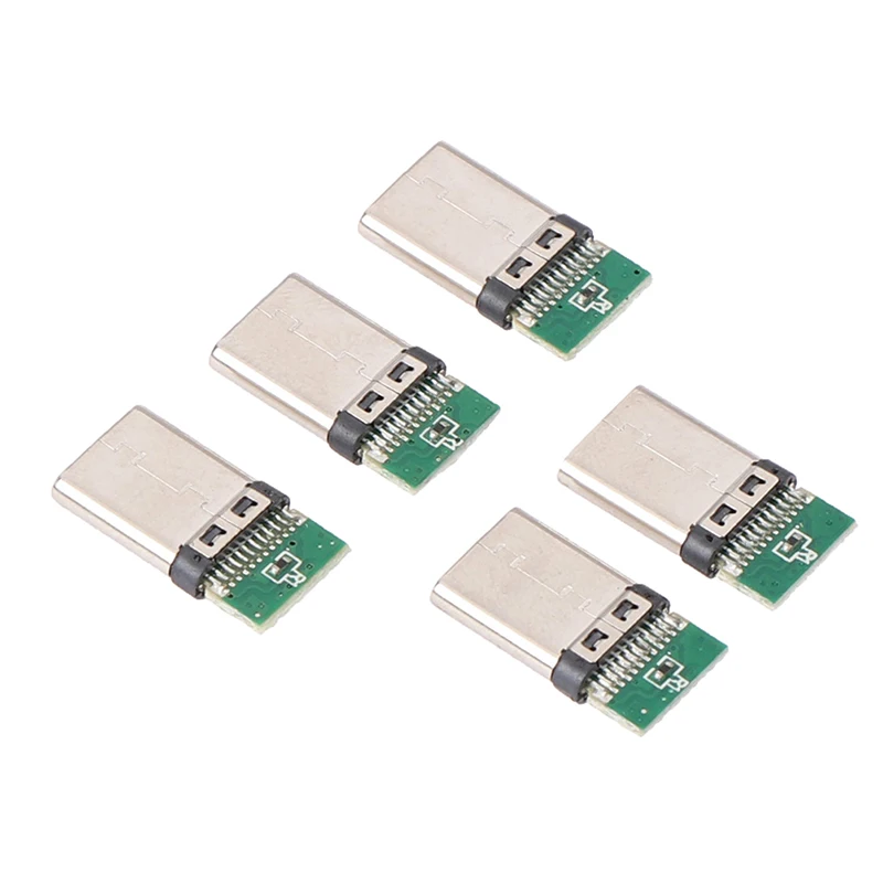 5Pcs USB 3.1 Type C Male DIY Solder Plug Connector Socket Attached PC Board