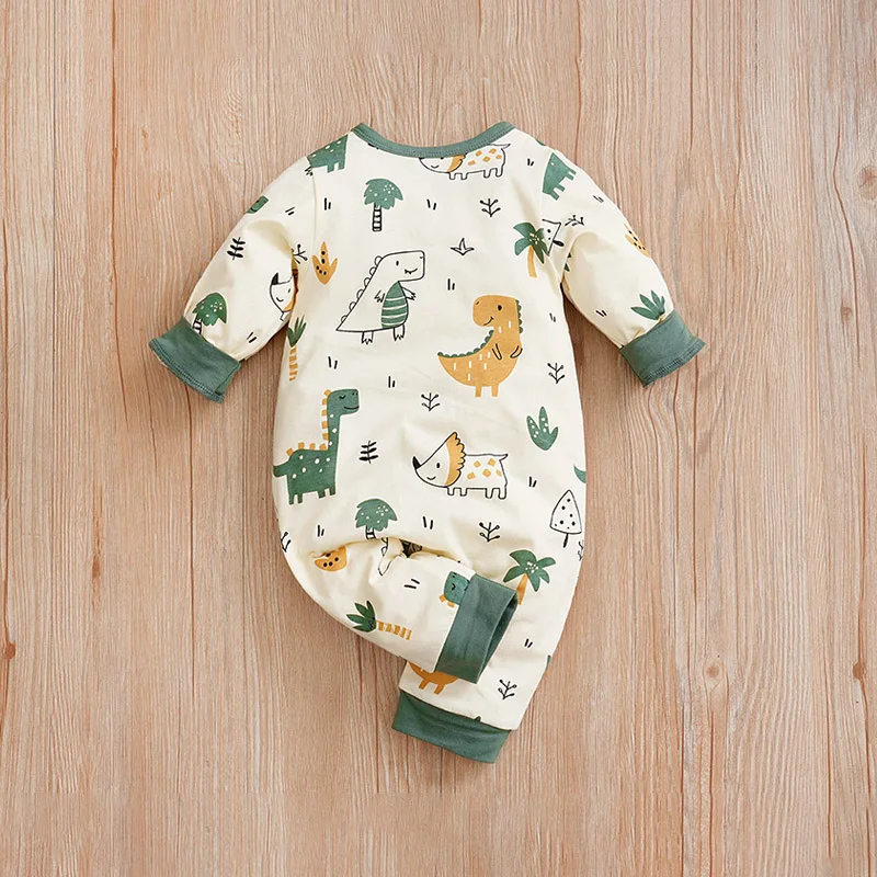 Spring and Autumn Season Boys and Girls Cute Dinosaur Print Comfortable Casual Long Sleeve Cotton Baby Bodysuit