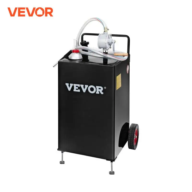 VEVOR 30 Gallon Gas Caddy, Fuel Storage Tank with Wheels, Portable Fuel Caddy with Manuel Transfer Pump for Cars, ATVs, Boats