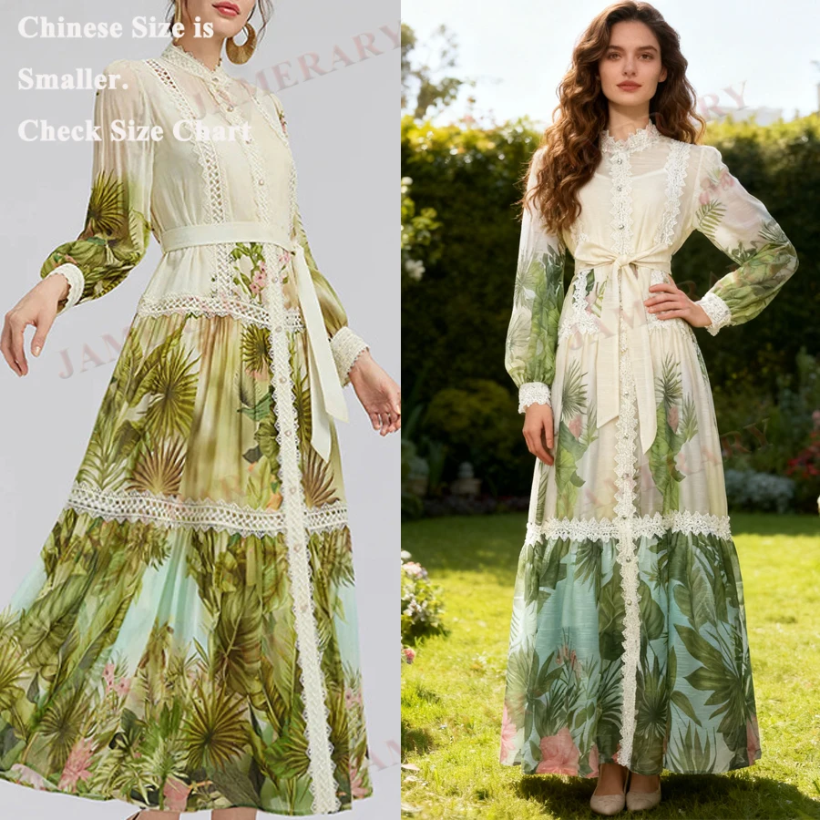 Summer Autumn Print Long Dresses Shirt Women Full Sleeve Single Breasted Floral Maxi Dress Dress Lace Linen Party Vestidos Brand