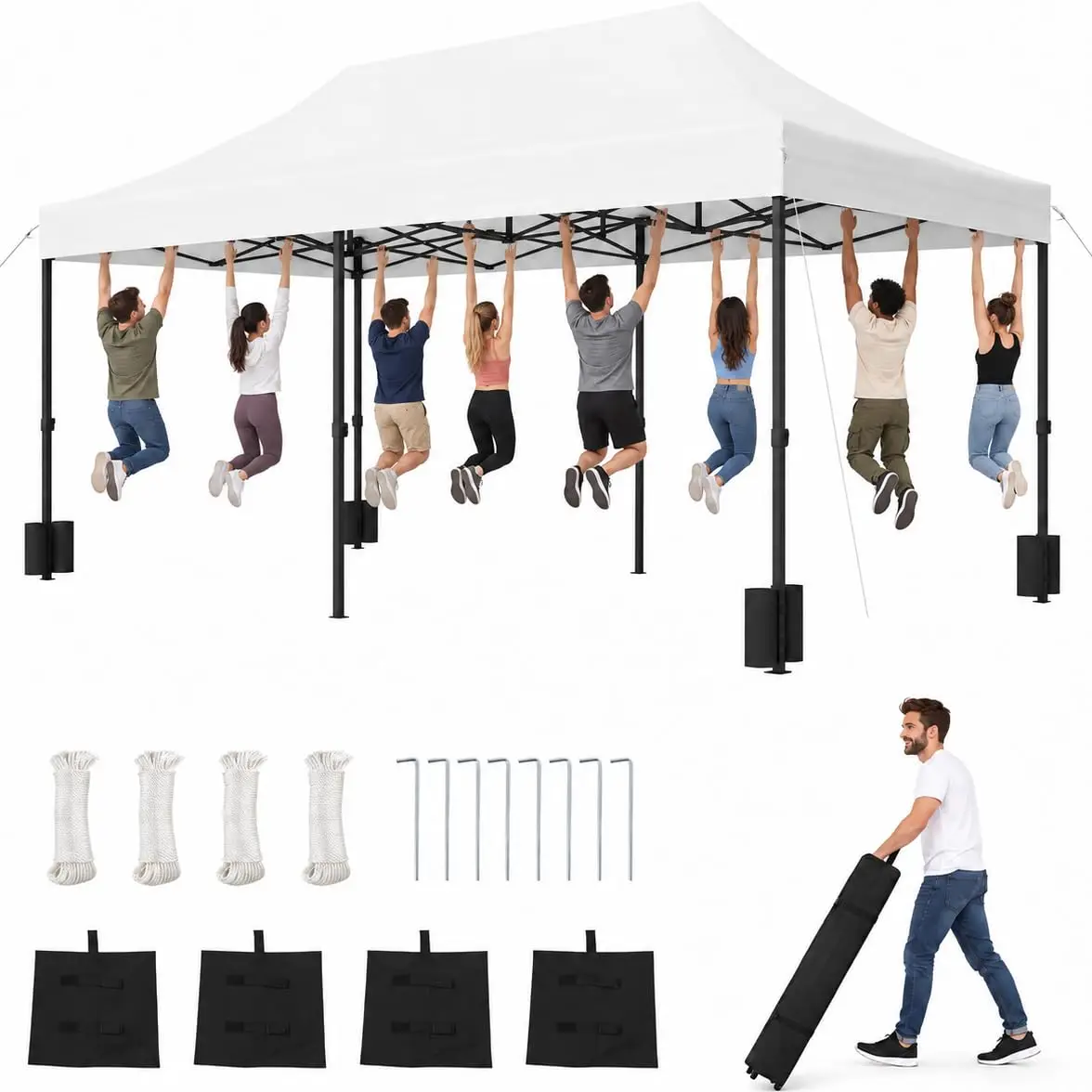 10x20FT Heavy Duty Pop Up Canopy Tent, Party Tent, White