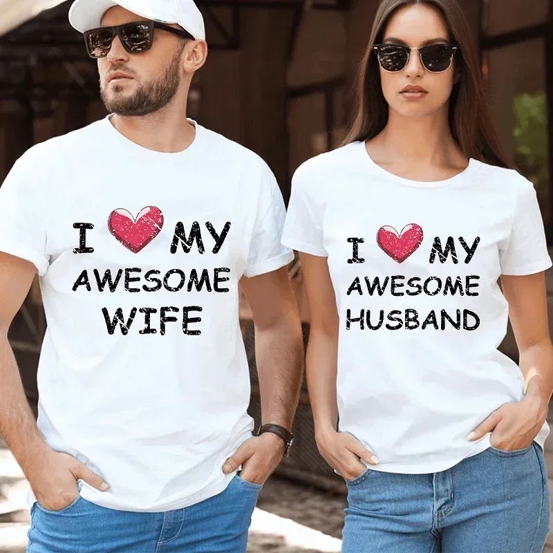 Husband/Wife Couples Tshirt Set Vintage Tee Shirt Women T Shirts Summer Matching Couple Tops Y2k Shirts