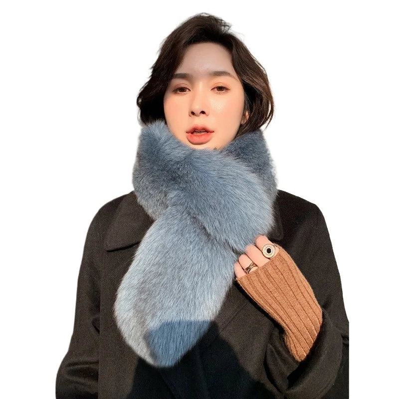 Sciarpa per capelli di volpe in pelle intera a doppia faccia da donna versatile invernale, collo per capelli con sciarpa grande in pelliccia calda ispessita per capelli veri
