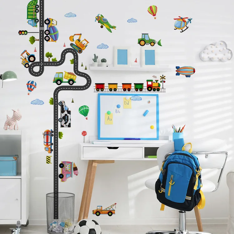 Cartoon Baufahrzeug Flugzeug Wandaufkleber Kinderzimmer Heimdekoration Wandbild Kinderzimmer Selbstklebende Kombinations-Tapete – Detail 3