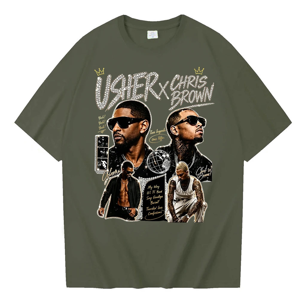 Chris Brown and Usher The R&B Tour 2026 Graphic T-shirt Unisex Casual Oversized Streetwear Hip Hop Short Sleeve Tee Tops