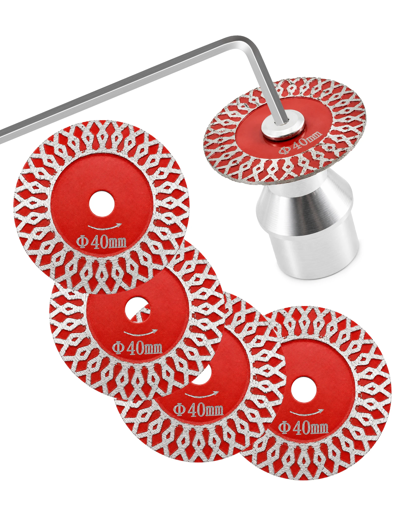 DT-DIATOOL 5-teiliges Diamant-Sägeblatt-Set mit Flansch und Sechskantschlüssel für Marmor-, Granit- und Steinschnitzereien – Detail 9
